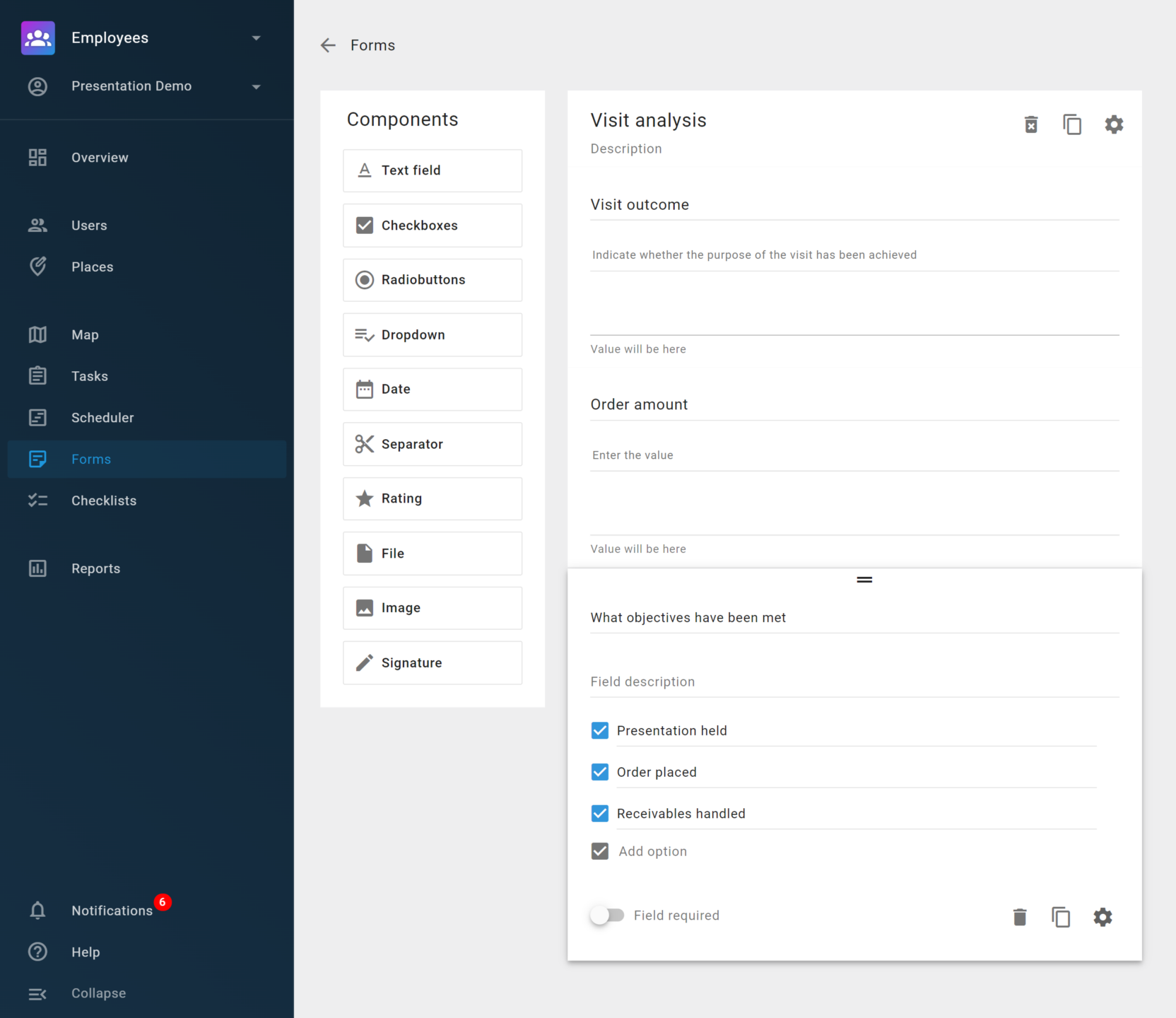 Creating and filling out a mobile form